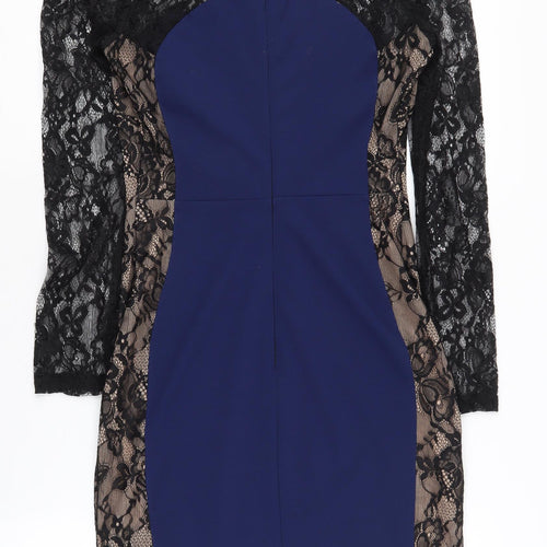 Lipsy Women's Blue Bodycon Dress Size 10 Long Sleeve