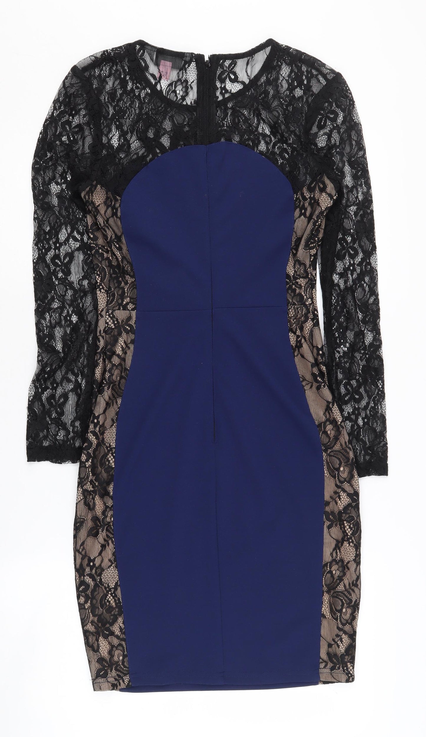 Lipsy Women's Blue Bodycon Dress Size 10 Long Sleeve