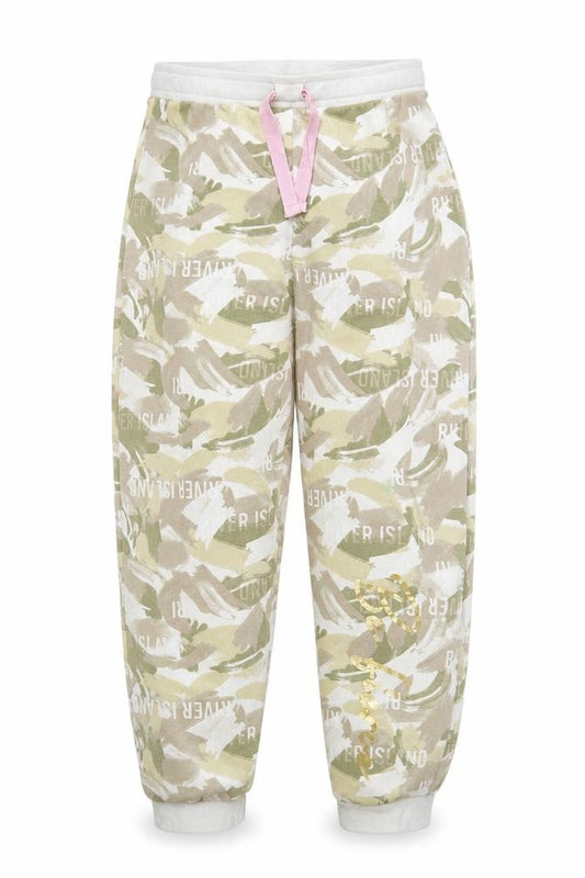 Front view of River Island girls’ beige camo joggers, size 11-12, years