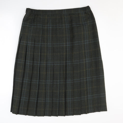 EWM Women's Grey Pleated Midi Wool Skirt, Size 16