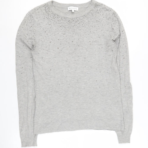 Warehouse Women's Grey Pullover Jumper, Size 10, Beaded Accents