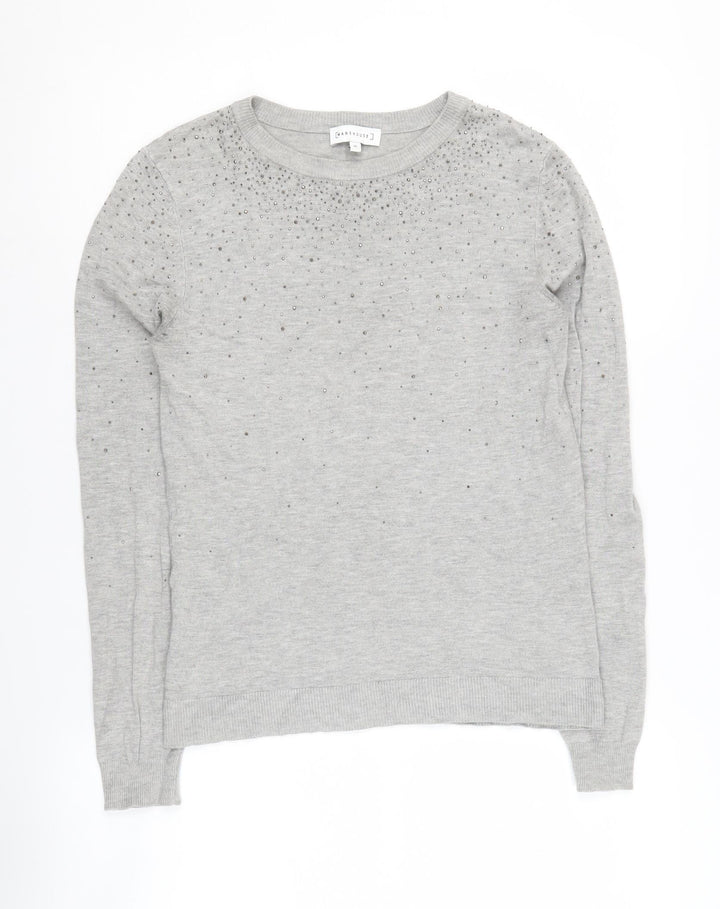 Warehouse Women's Grey Pullover Jumper, Size 10, Beaded Accents
