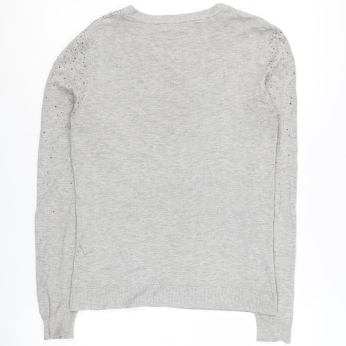 Warehouse Women's Grey Pullover Jumper, Size 10, Beaded Accents