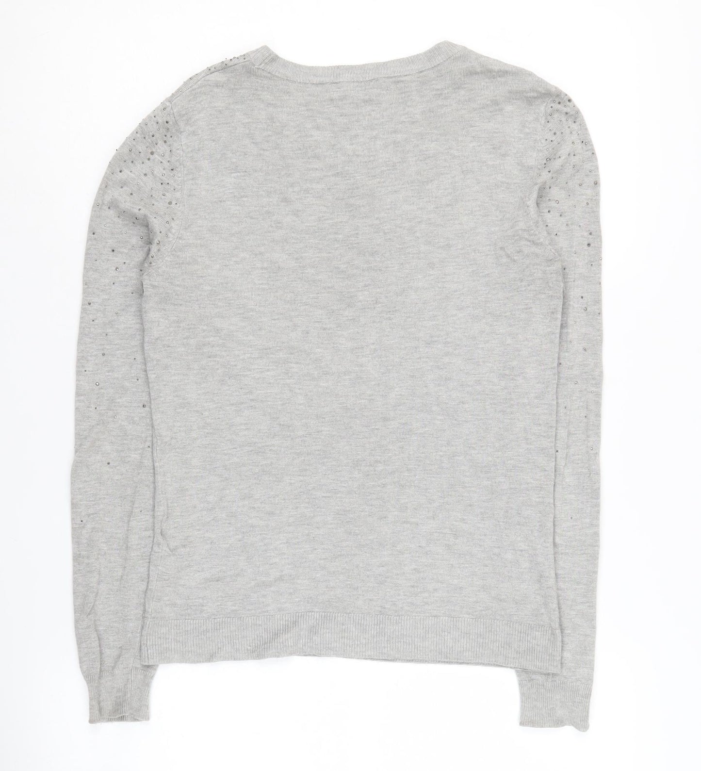 Warehouse Women's Grey Pullover Jumper, Size 10, Beaded Accents