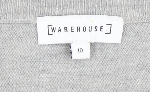 Warehouse Women's Grey Pullover Jumper, Size 10, Beaded Accents