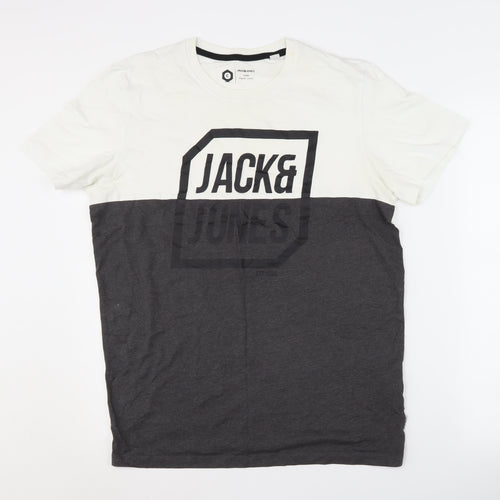 Jack & Jones Men's Colourblock T-Shirt, Medium, White/Black