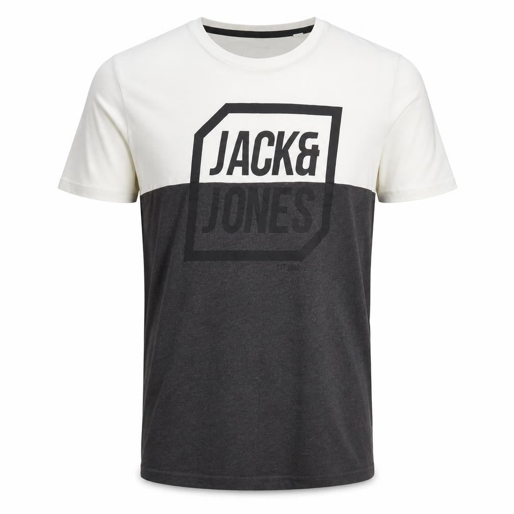 Front view of Jack & Jones Men's Colourblock T-Shirt, Medium, White/Black