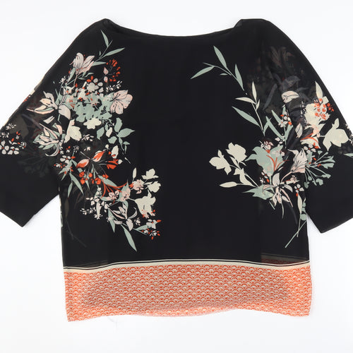 Debenhams Women's Black Floral Tunic Blouse Size 10
