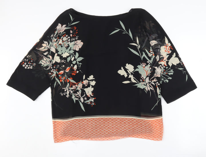 Debenhams Women's Black Floral Tunic Blouse Size 10