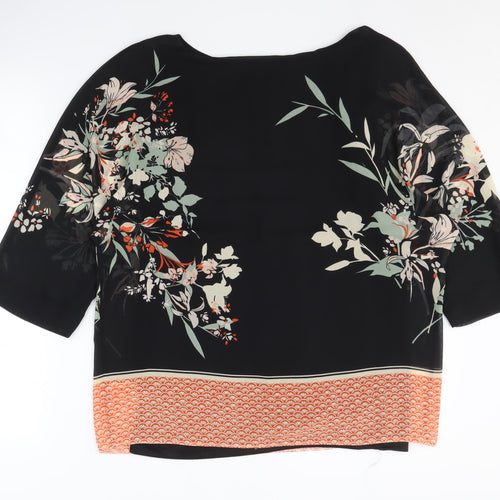 Debenhams Women's Black Floral Tunic Blouse Size 10