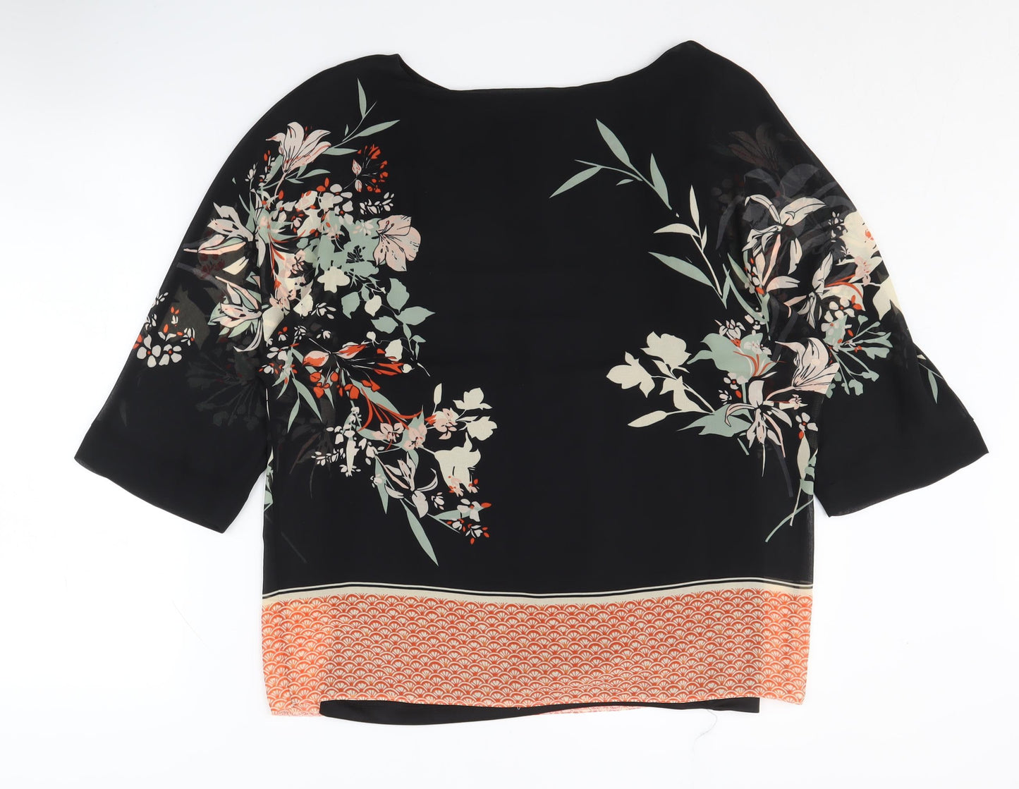 Debenhams Women's Black Floral Tunic Blouse Size 10