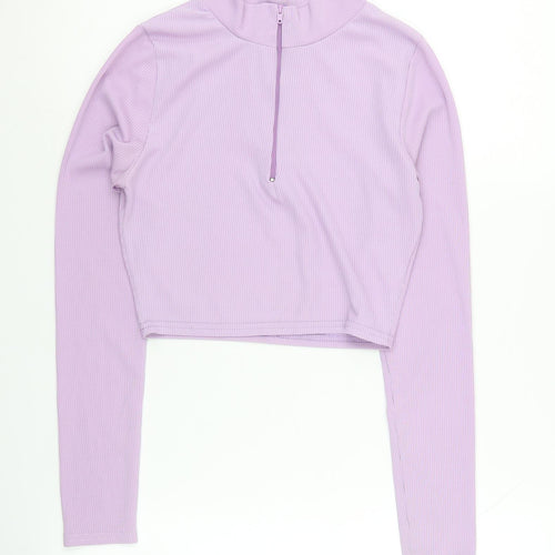 Missy Empire Women's Purple Cropped Long Sleeve Top