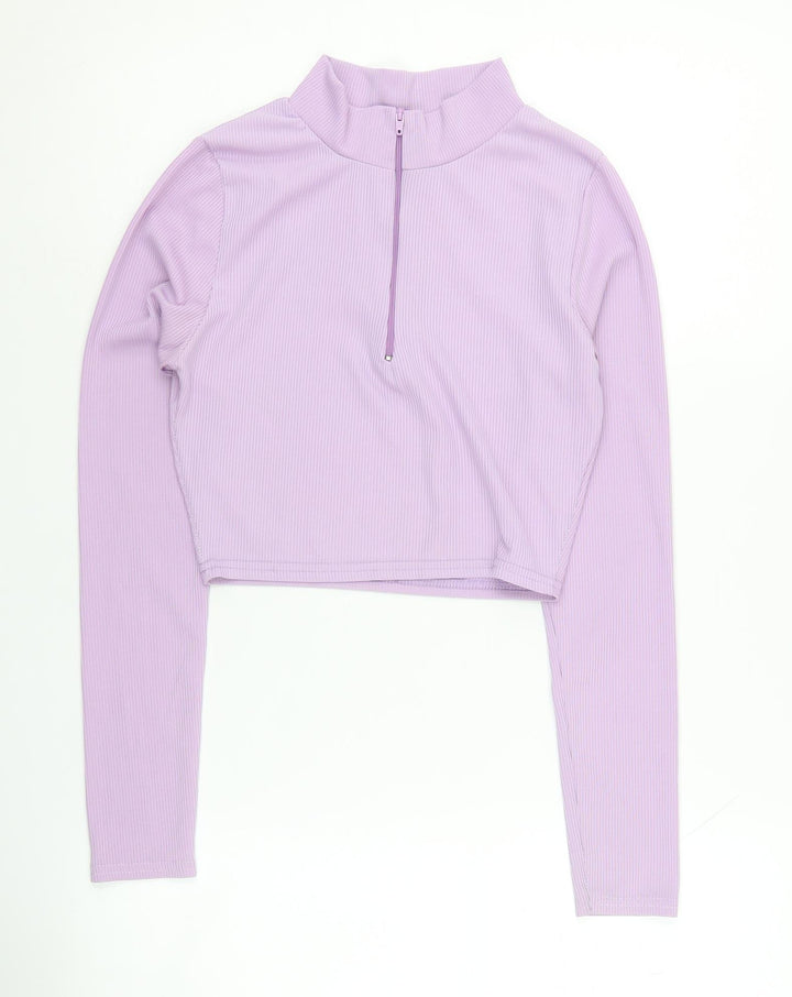 Missy Empire Women's Purple Cropped Long Sleeve Top