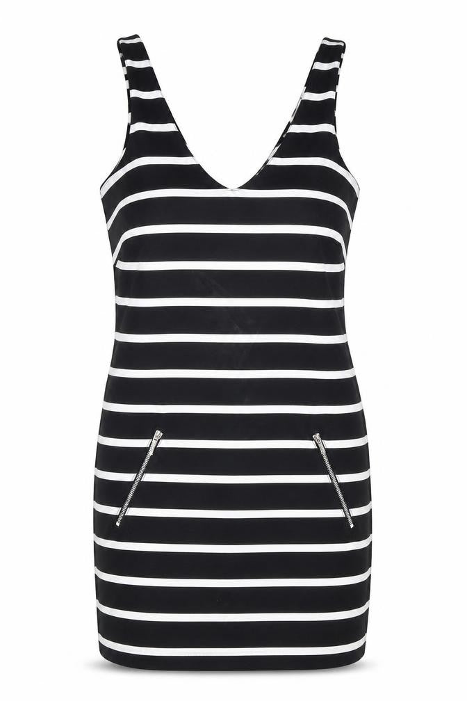 Front view of New Look Women's Black Striped Dress, size 8