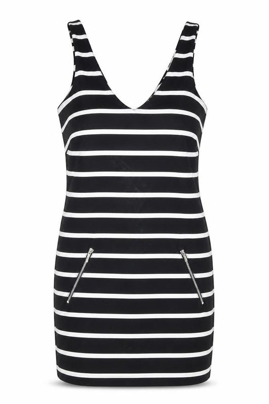 Front view of New Look Women's Black Striped Dress, size 8
