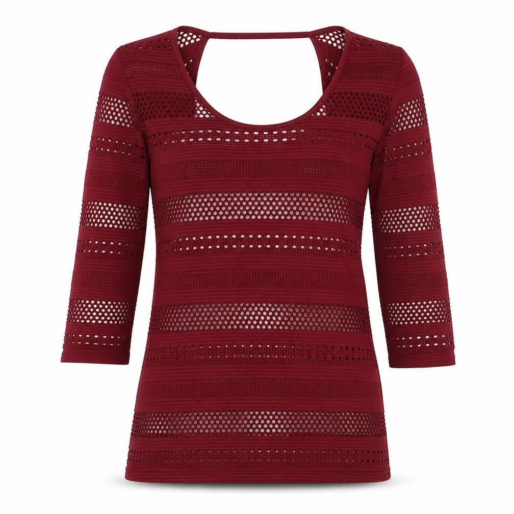 Front view of Kimchi Blue Women's Red Mesh Top, size S