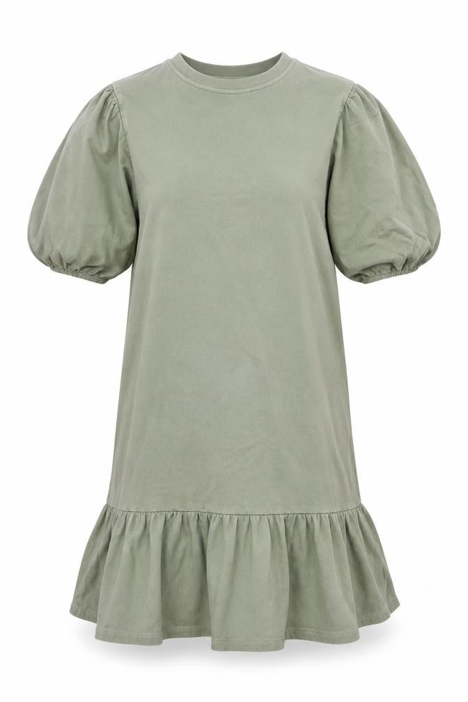 Front view of Next Women's Green Puff Sleeve Casual Dress, size S