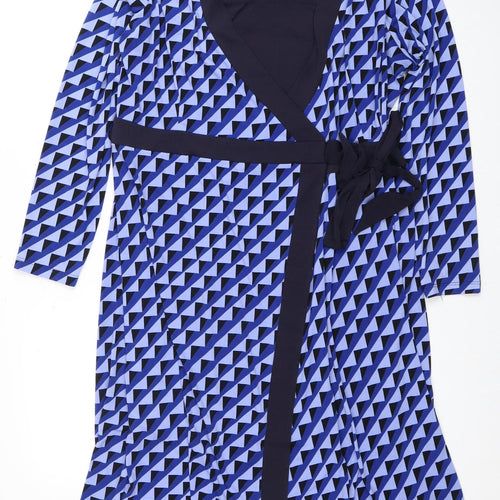 Marks and Spencer Women's Blue Geometric Wrap Dress, Size 18
