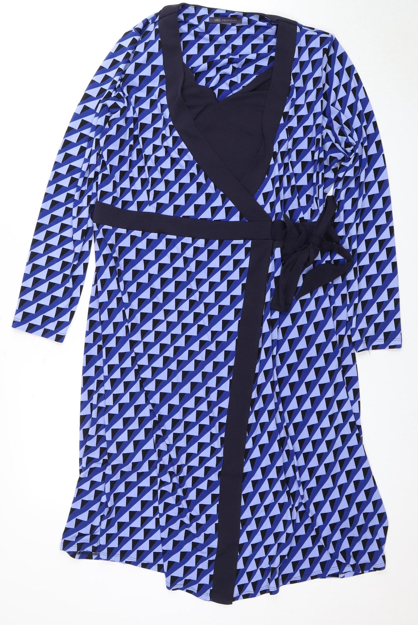 Marks and Spencer Women's Blue Geometric Wrap Dress, Size 18