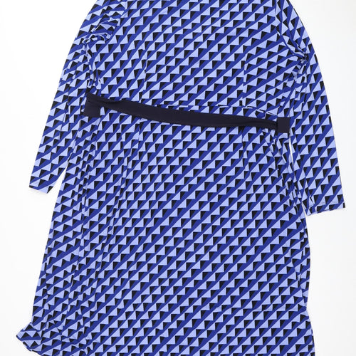 Marks and Spencer Women's Blue Geometric Wrap Dress, Size 18