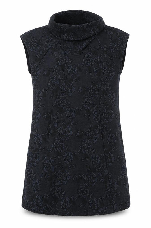 Front view of VIZ-A-VIZ Women's Black Floral Dress, size 10