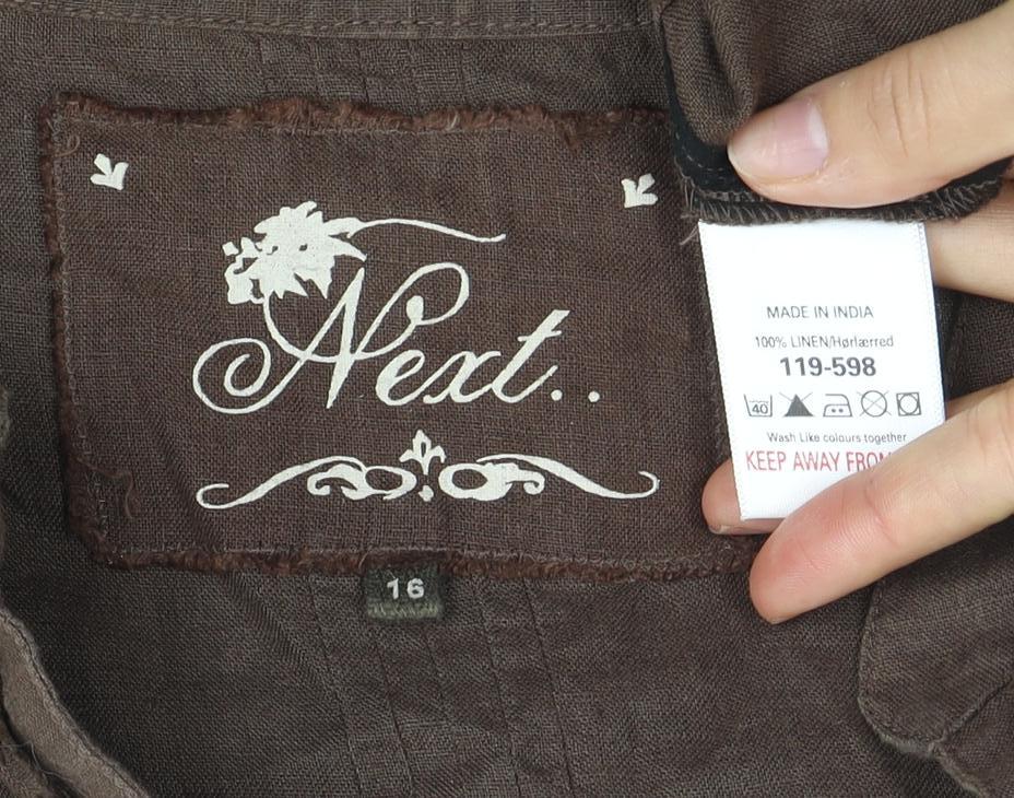 Next Women's Brown Linen Blouse, Size 12, Button Accent