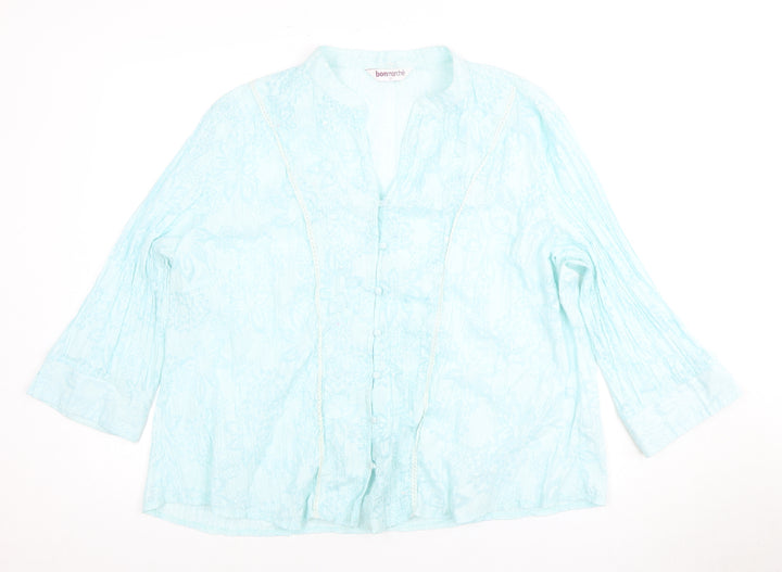 Bonmarche Women's Blue Floral Collared Blouse Size 16