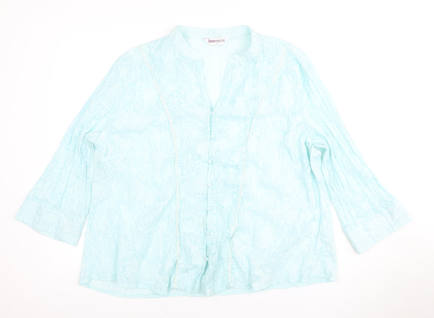 Bonmarche Women's Blue Floral Collared Blouse Size 16