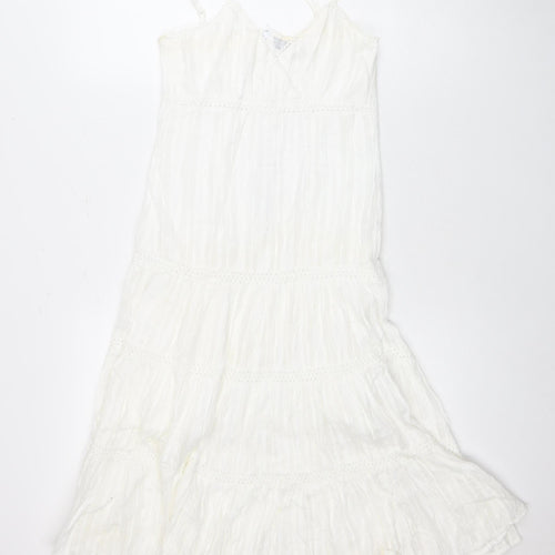 915 Girls White Cotton Sleeveless Dress