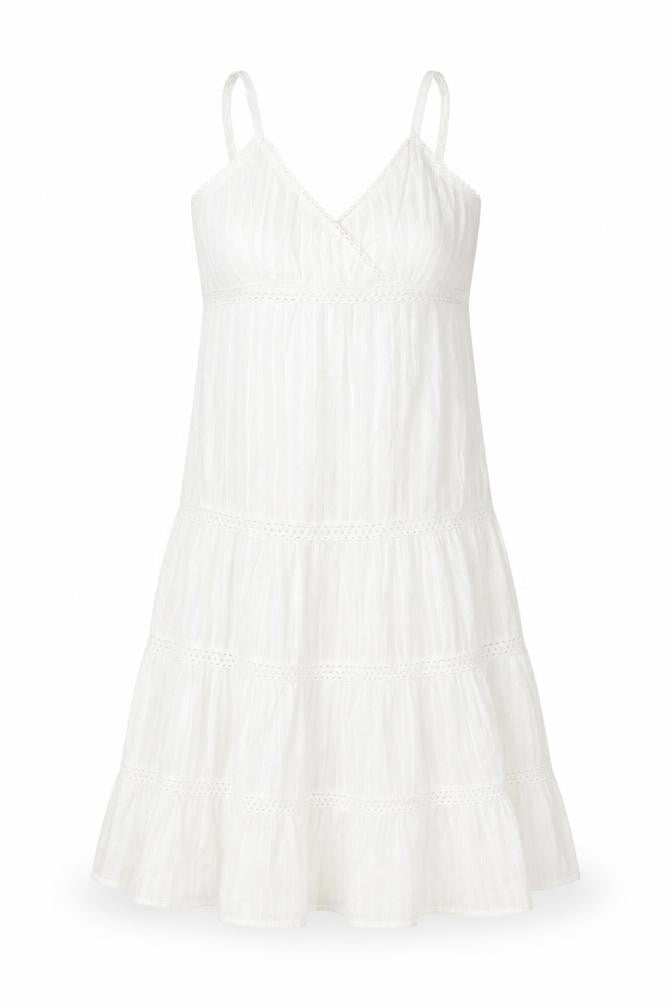 915 Girls White Cotton Sleeveless Dress