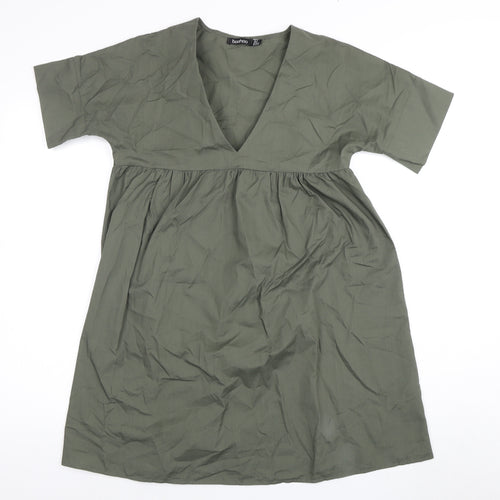 Boohoo Women's Green V-Neck Shift Dress Size 6