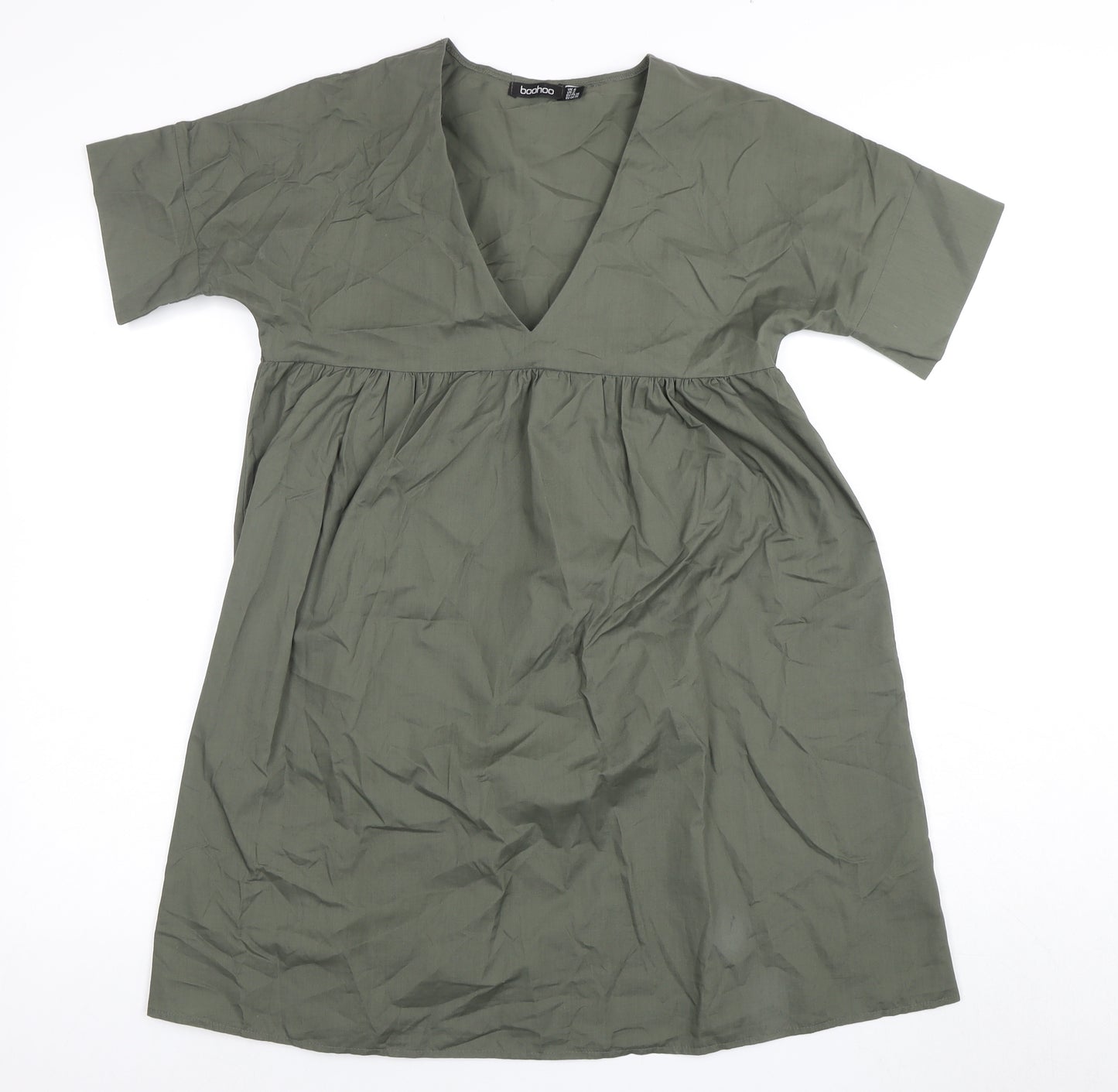 Boohoo Women's Green V-Neck Shift Dress Size 6