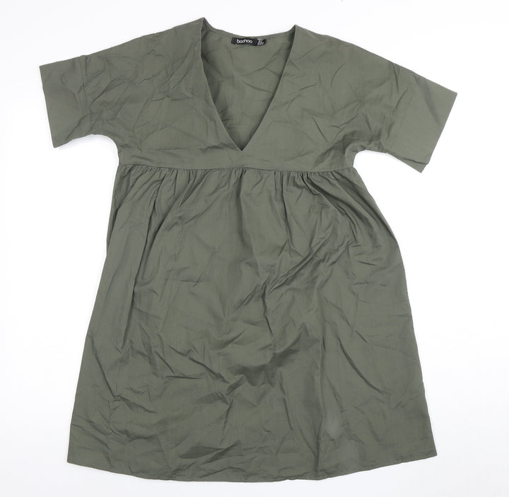 Boohoo Women's Green V-Neck Shift Dress Size 6