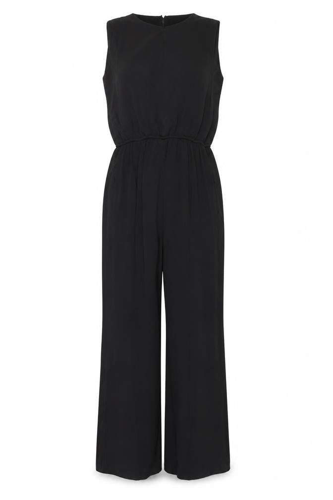 Front view of Donna Ricco Women's Black Sleeveless Jumpsuit, size 12