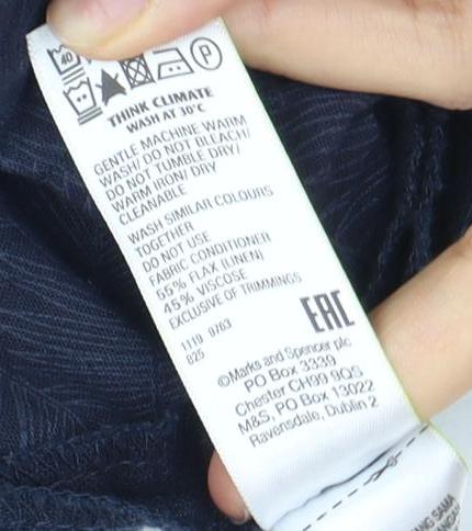 Marks and Spencer Blue Linen Trousers M Unisex Casual
