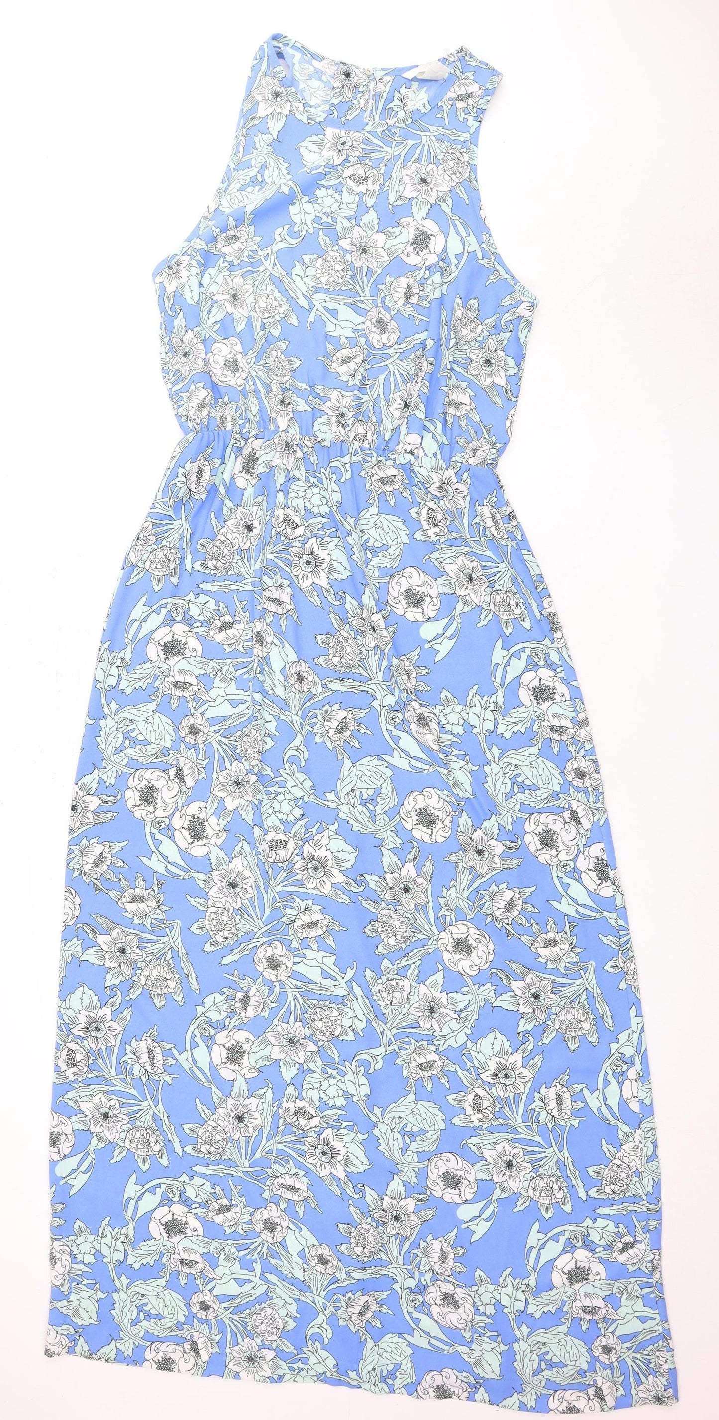 H&M Women's Blue Floral Sleeveless Dress Size 12