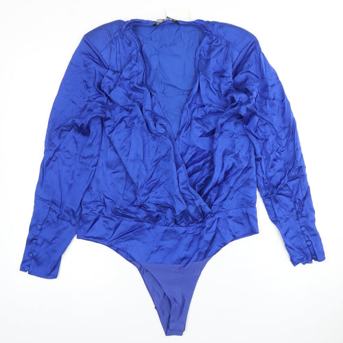 Zara Women's Blue Viscose Bodysuit Size 2 Long Sleeve Casual