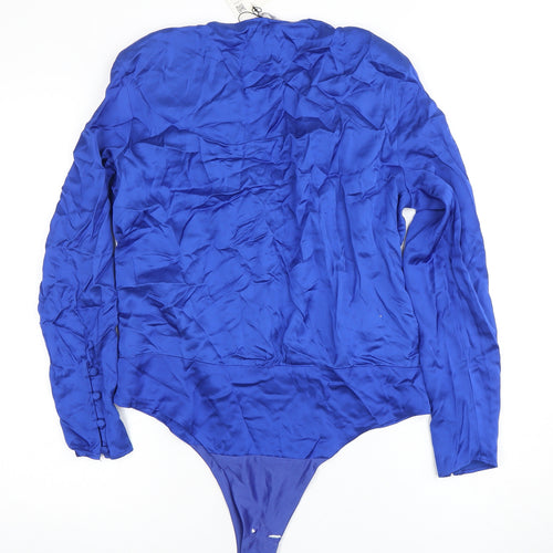 Zara Women's Blue Viscose Bodysuit Size 2 Long Sleeve Casual