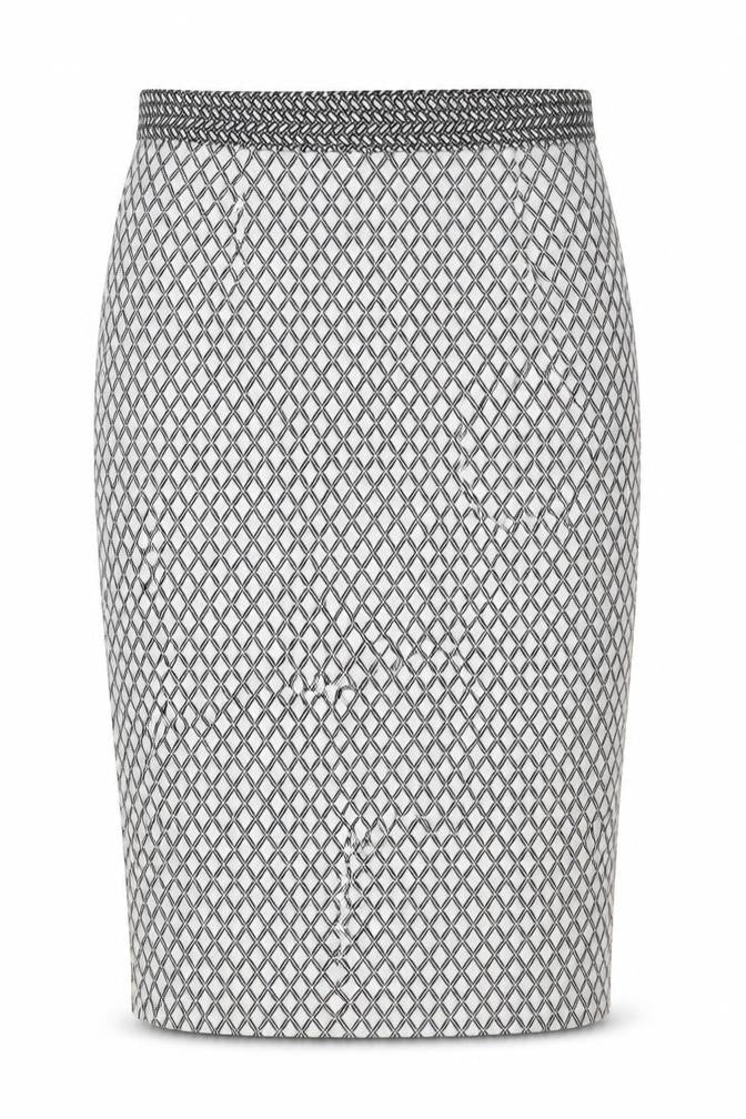 Front view of Marks & Spencer Women's Black Geometric Pencil Skirt -, size 14