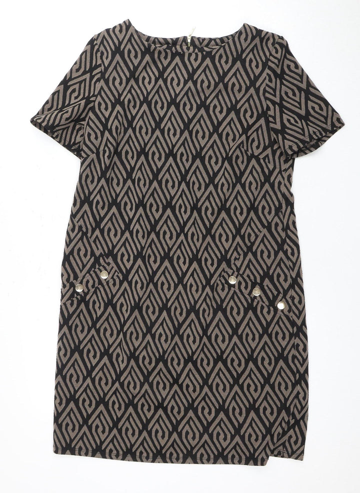 Wallis Women's Black Beige Geometric Dress Size 14
