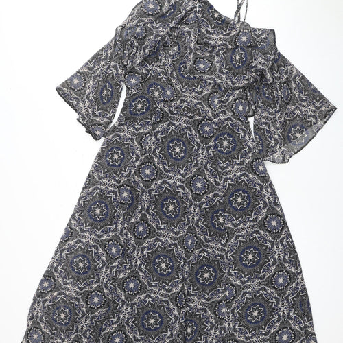 River Island Women's Black Dress UK 12 Geometric Pattern