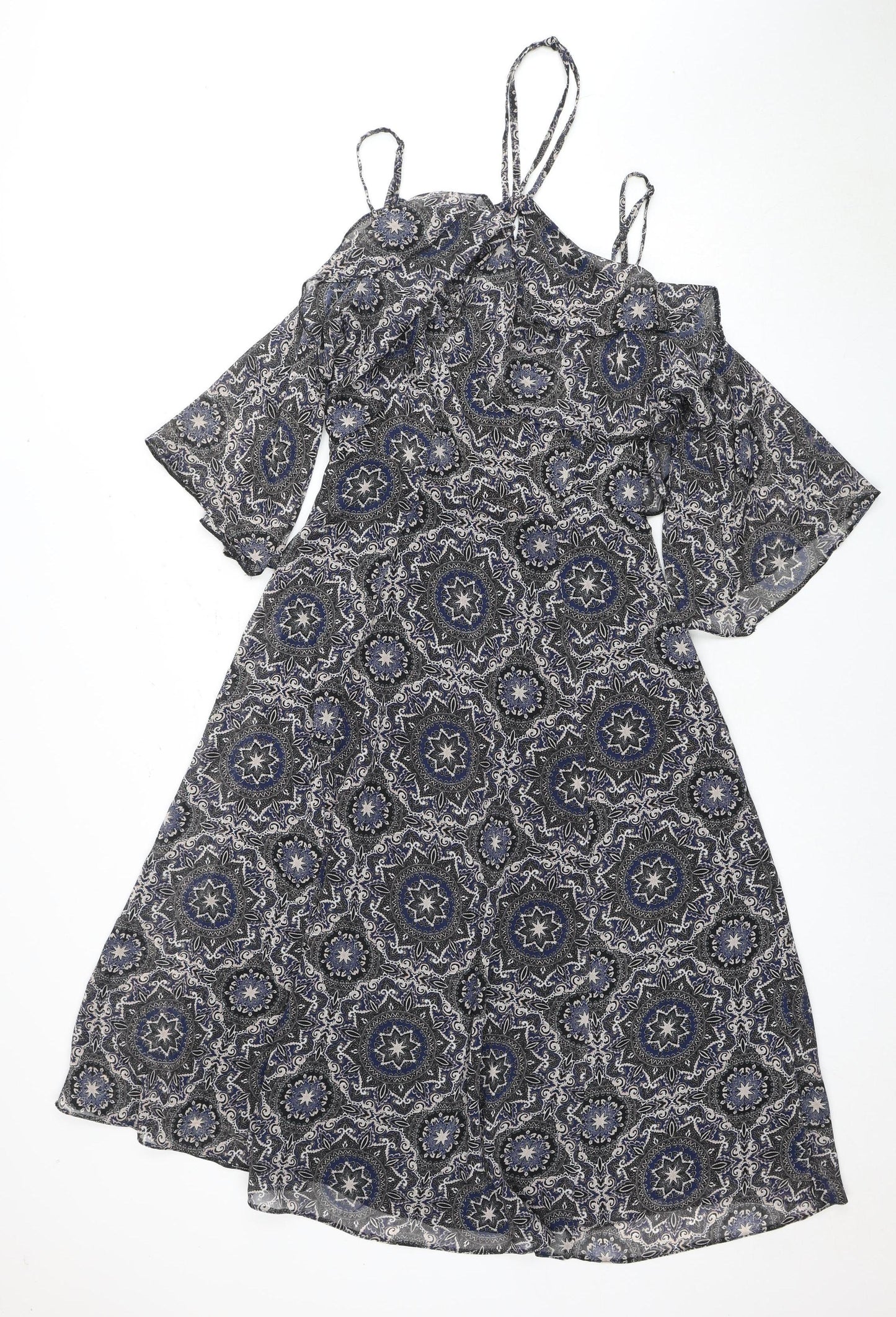 River Island Women's Black Dress UK 12 Geometric Pattern