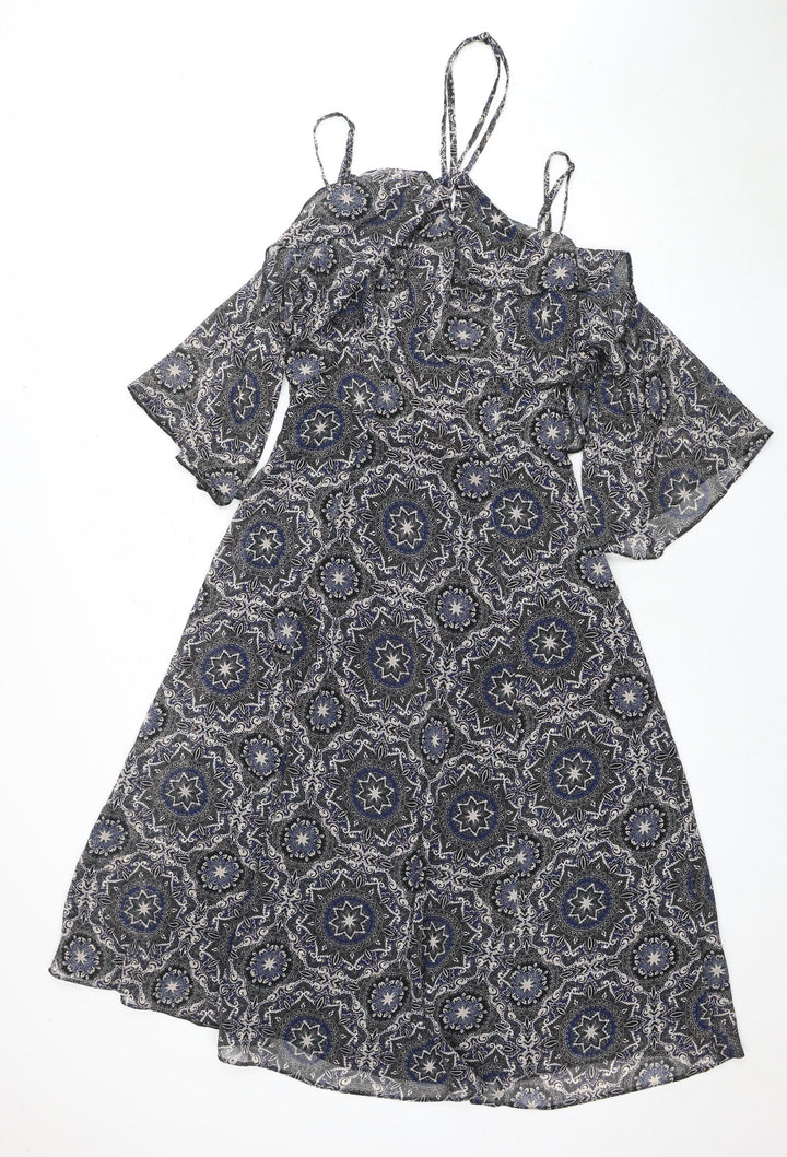 River Island Women's Black Dress UK 12 Geometric Pattern