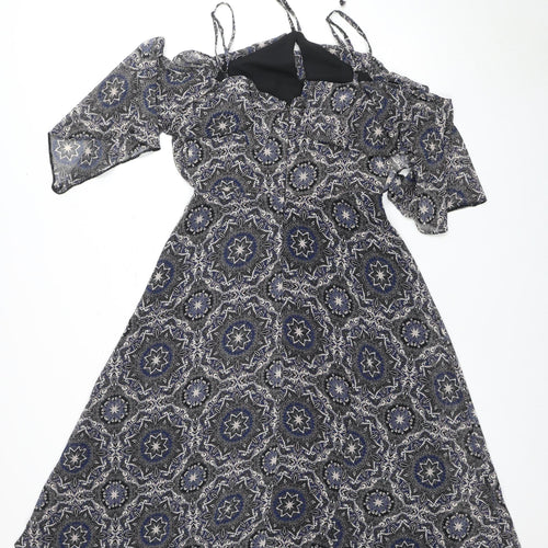 River Island Women's Black Dress UK 12 Geometric Pattern