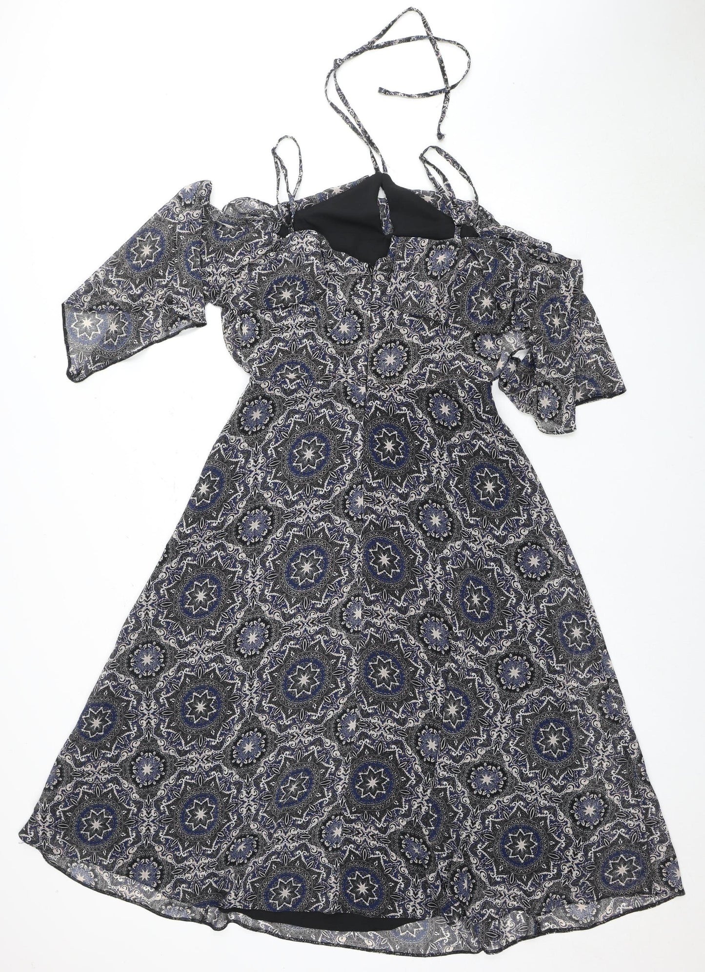 River Island Women's Black Dress UK 12 Geometric Pattern