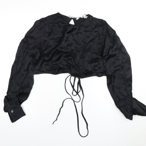 Zara Women's Black Cropped Blouse UK 10 Elegant Style