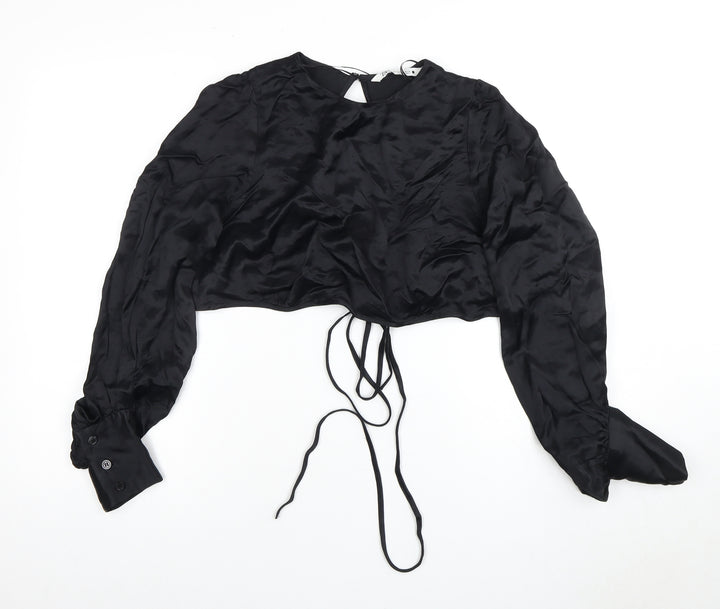 Zara Women's Black Cropped Blouse UK 10 Elegant Style