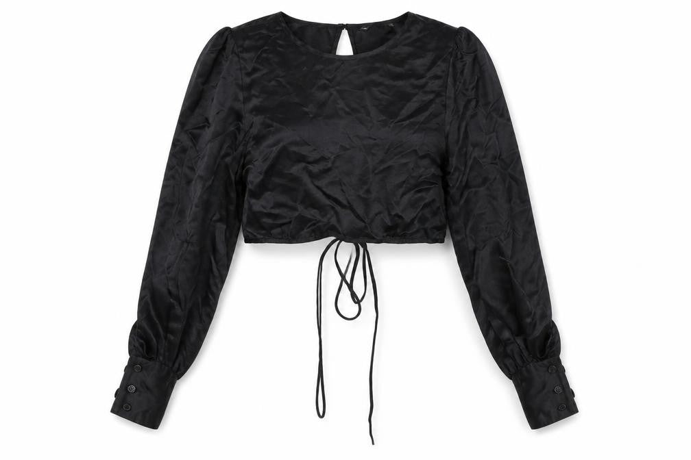 Front view of Zara Women's Black Cropped Blouse UK 10 Elegant Style