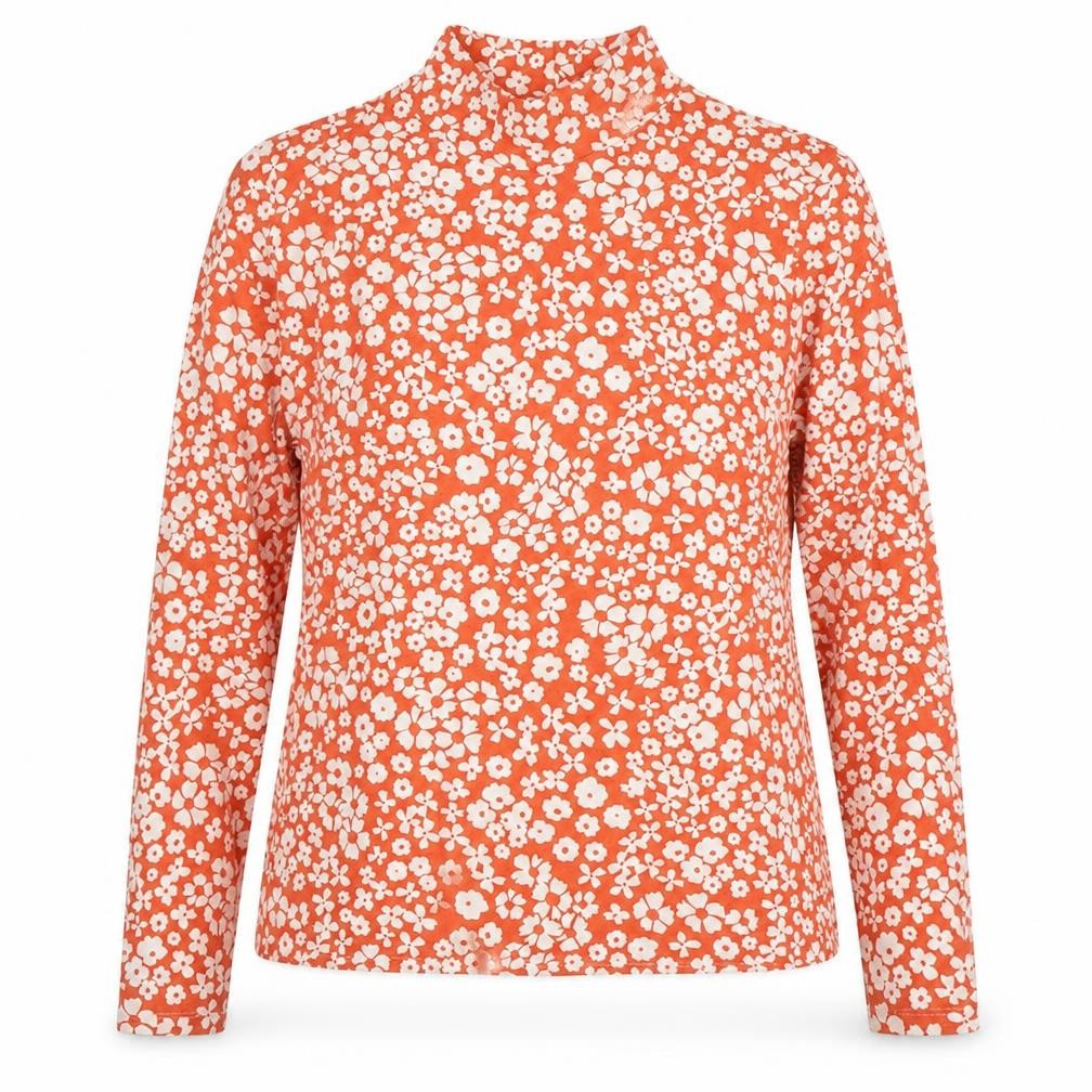 Marks & Spencer Women's Red Floral Mock Neck T-Shirt Size 14