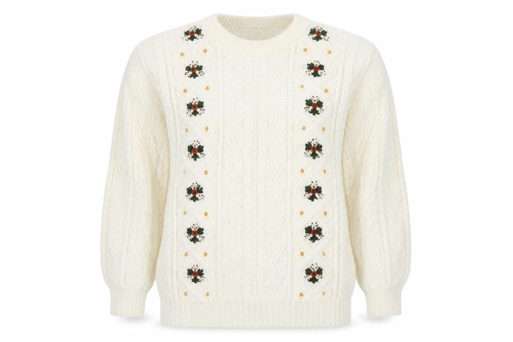 Front view of Avant Garde Women’s Ivory jumper, Acrylic Knit